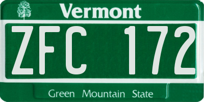 VT license plate ZFC172