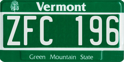 VT license plate ZFC196