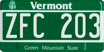VT license plate ZFC203