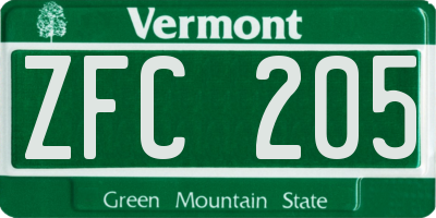 VT license plate ZFC205