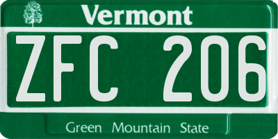 VT license plate ZFC206