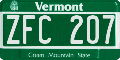 VT license plate ZFC207
