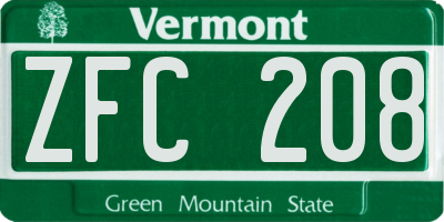 VT license plate ZFC208
