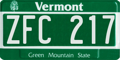 VT license plate ZFC217