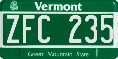 VT license plate ZFC235
