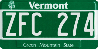 VT license plate ZFC274