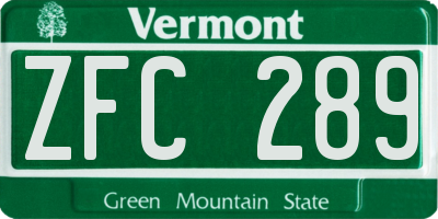 VT license plate ZFC289