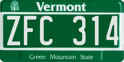 VT license plate ZFC314