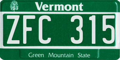 VT license plate ZFC315
