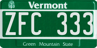 VT license plate ZFC333