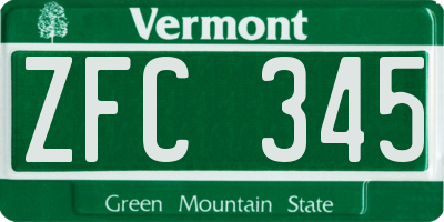 VT license plate ZFC345