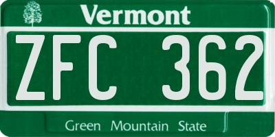 VT license plate ZFC362