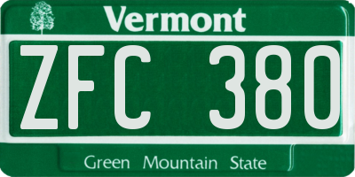 VT license plate ZFC380