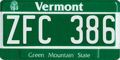VT license plate ZFC386