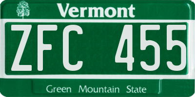 VT license plate ZFC455