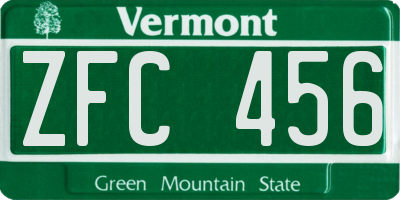 VT license plate ZFC456