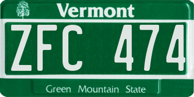 VT license plate ZFC474