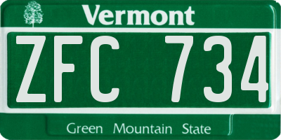 VT license plate ZFC734