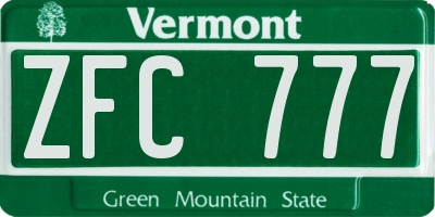 VT license plate ZFC777