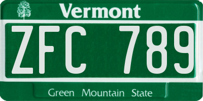 VT license plate ZFC789