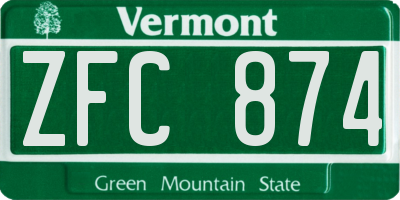 VT license plate ZFC874