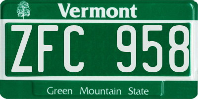 VT license plate ZFC958