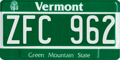 VT license plate ZFC962