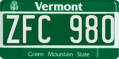 VT license plate ZFC980