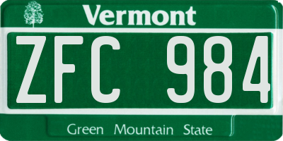 VT license plate ZFC984