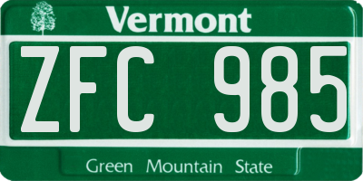 VT license plate ZFC985