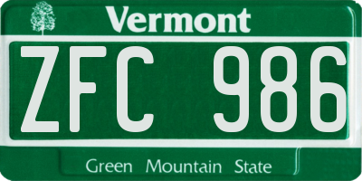 VT license plate ZFC986