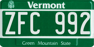 VT license plate ZFC992