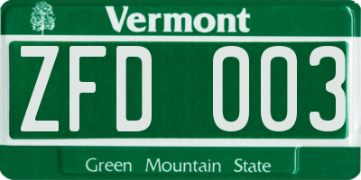 VT license plate ZFD003
