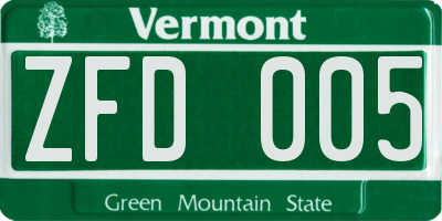 VT license plate ZFD005