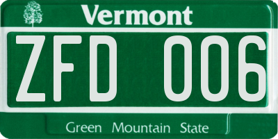 VT license plate ZFD006