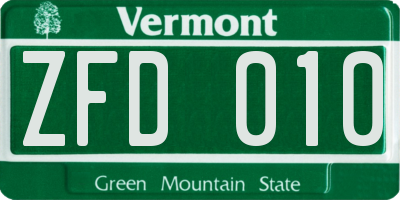 VT license plate ZFD010