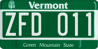 VT license plate ZFD011