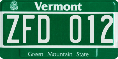 VT license plate ZFD012