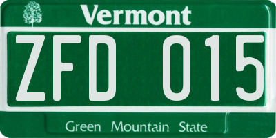 VT license plate ZFD015