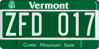 VT license plate ZFD017