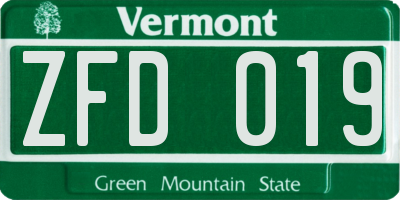 VT license plate ZFD019