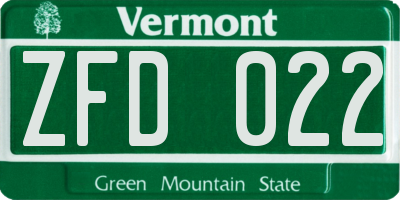 VT license plate ZFD022