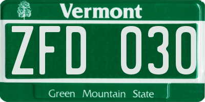 VT license plate ZFD030