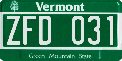 VT license plate ZFD031