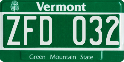 VT license plate ZFD032
