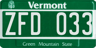 VT license plate ZFD033