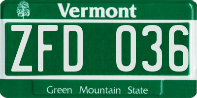 VT license plate ZFD036