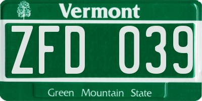 VT license plate ZFD039