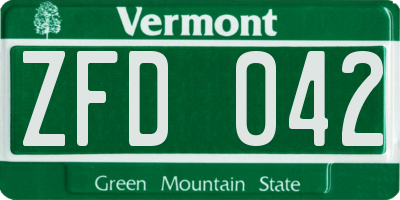 VT license plate ZFD042