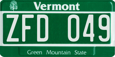 VT license plate ZFD049